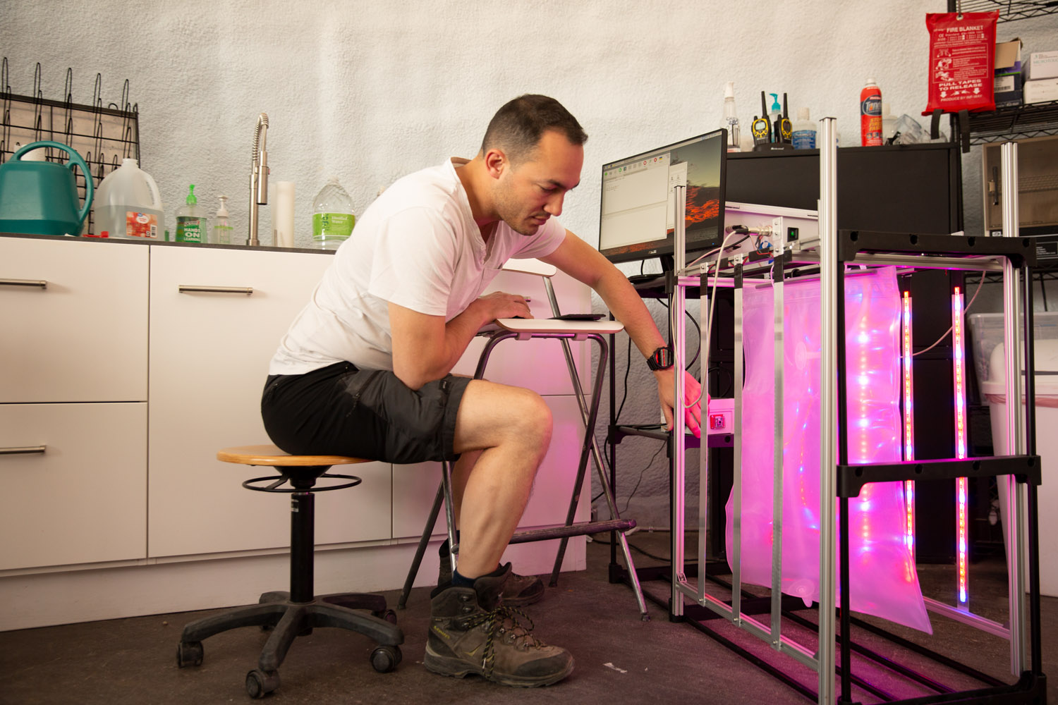 Julien working on the Spirulina PhotoBioReactor